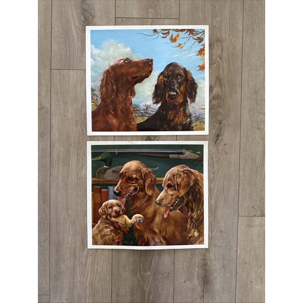 Set‎ of 2 VINTAGE STANFORD FENELLE 3D FORMCRAFT PRINTS BIRD DOGS SIGNED-RARE